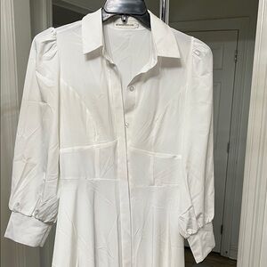 White Button-Up Dress with Puff Sleeves